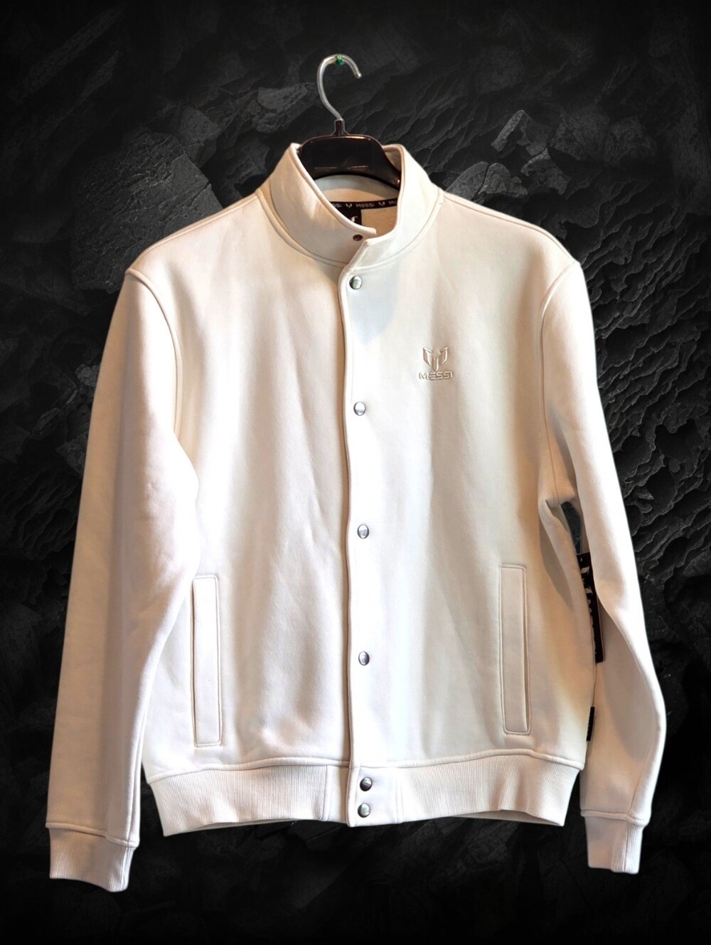 Messi Men's Cream Snap-Front Bomber Jacket with Subtle Logo